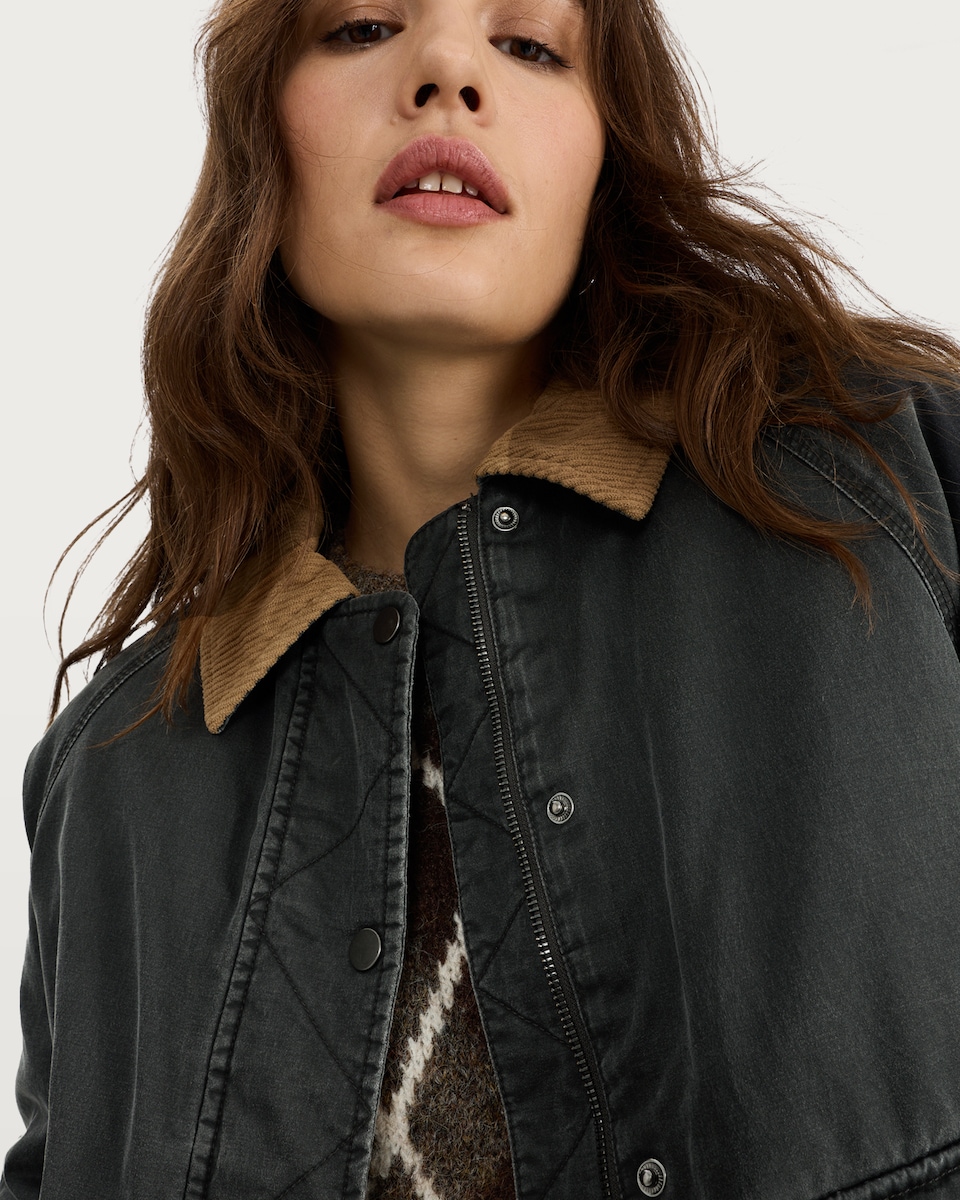 image 1 of F&F Cotton Rich Corduroy Collar Jacket in Grey