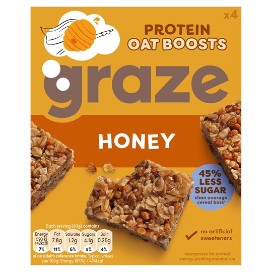 Graze Honey And Oat Bar 4 X 30G Tesco Groceries