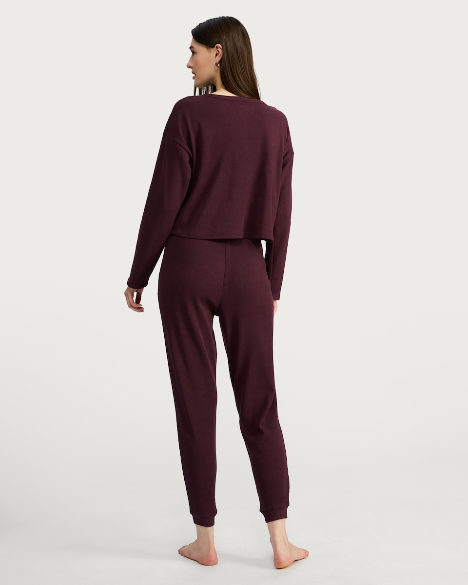 image 1 of F&F Waffle Henley Long Sleeved Pyjama Set in Purple