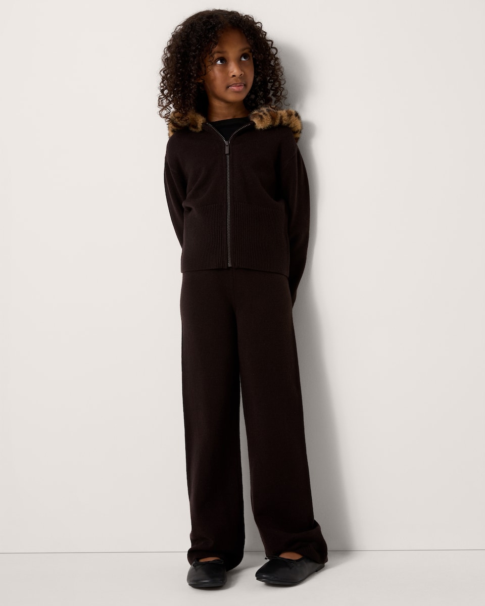 image 1 of F&F Girls Leopard Print Cardigan and Trousers Set in Brown