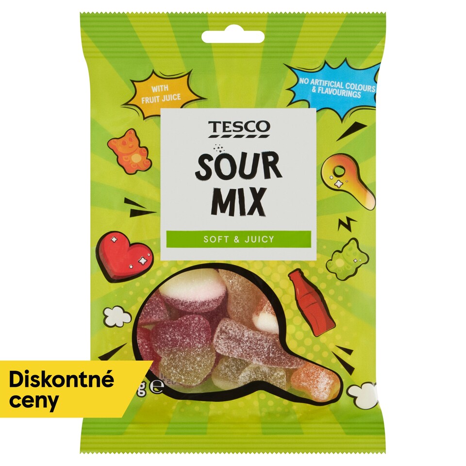 Tesco Želé cukríky s ovocnými príchuťami s kyslou cukrovou posýpkou 100 g