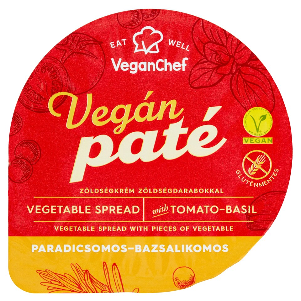  VeganChef Vegán Paté paradicsomos-bazsalikomos zöldségkrém zöldségdarabokkal 110 g  1. kép