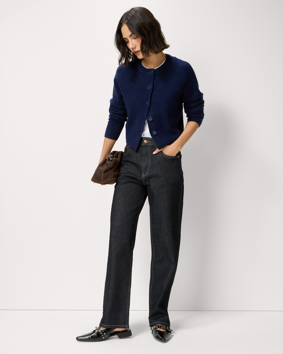 image 1 of F&F High Rise Straight Leg Jeans in Navy