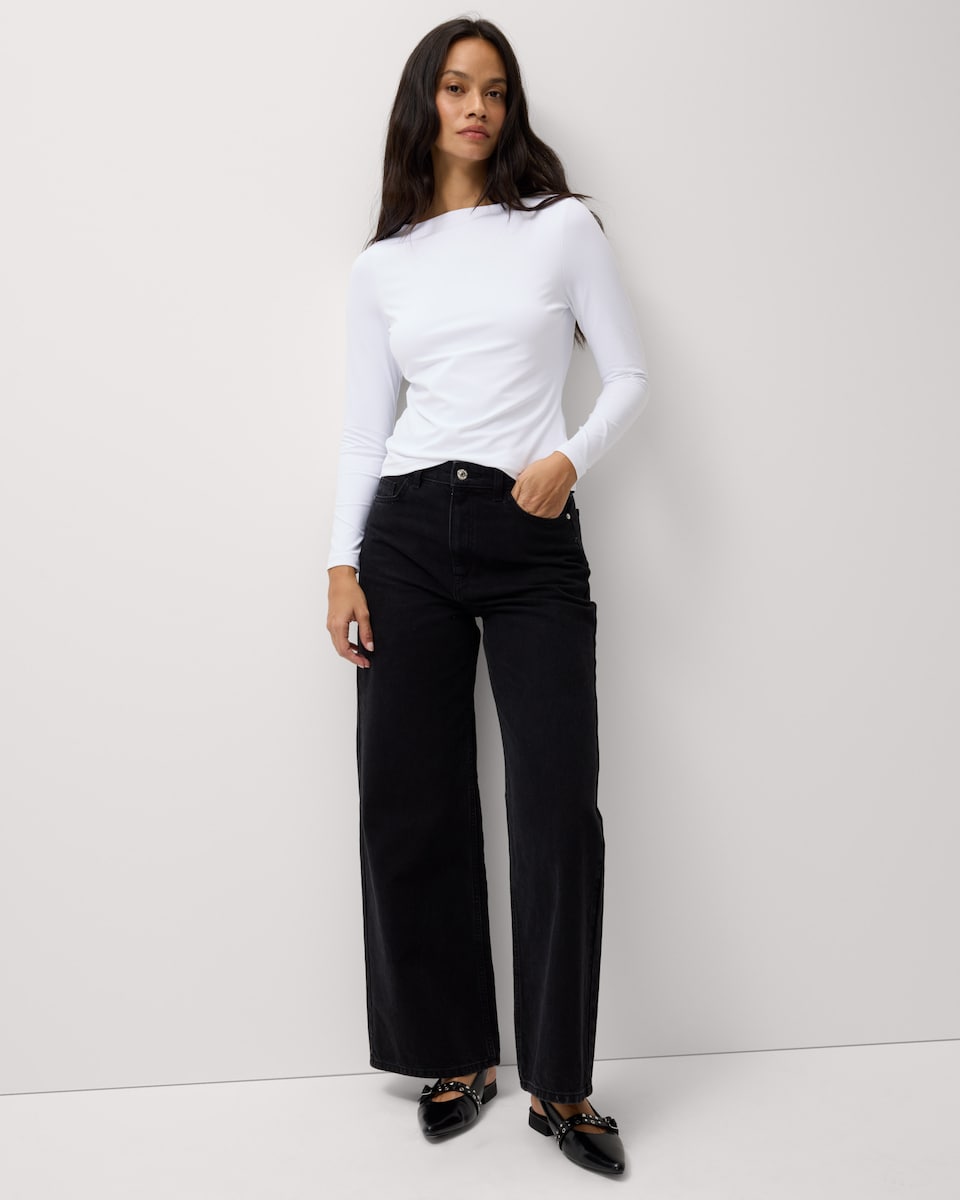 image 1 of F&F 2-Pack Polyamide Slash Neck Tops in Multi Black