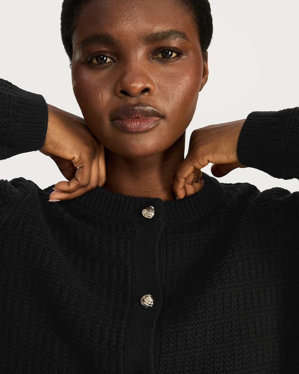 image 1 of F&F Textured Knit Button Front Cardigan in Black