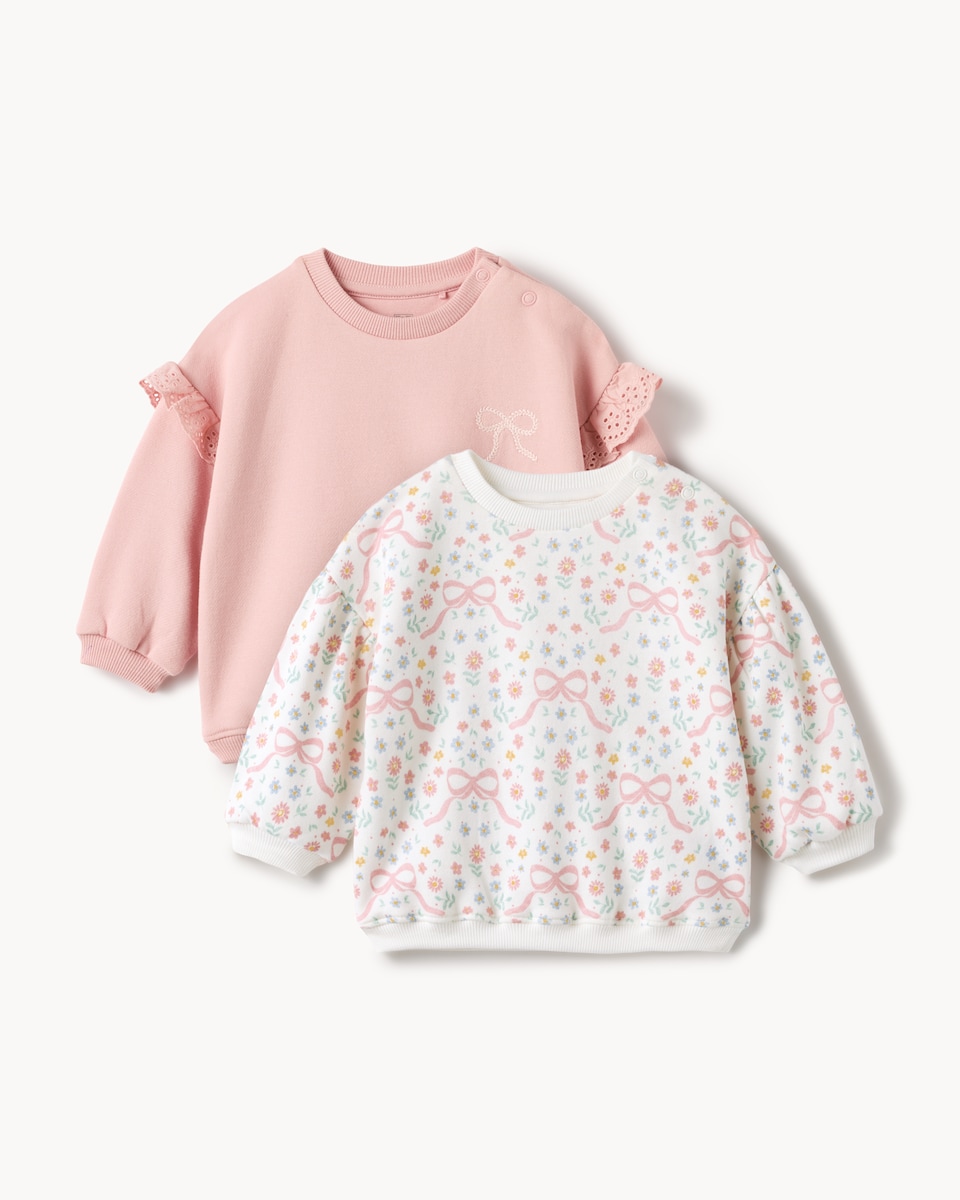 image 1 of F&F Baby 2-Pack Cotton Rich Printed Sweatshirts in Cream