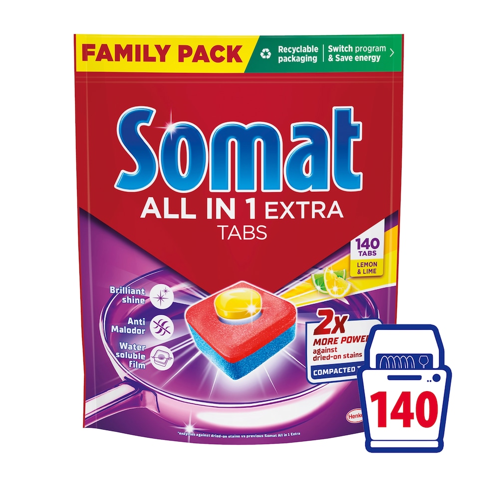 Somat All in 1 Extra Lemon & Lime Dishwasher Detergent 140 pcs 2100g