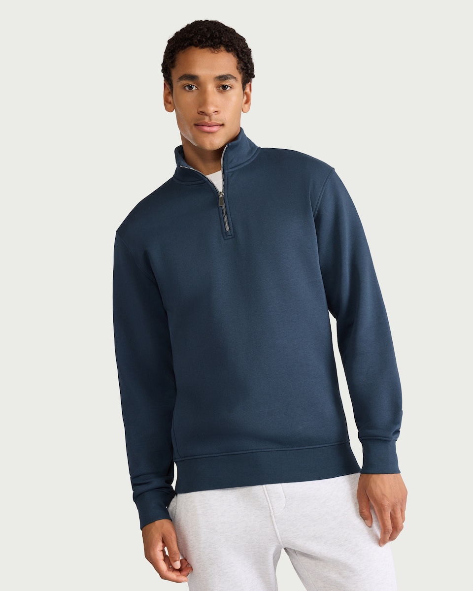 image 1 of F&F Active EVERYHOUR Cotton Rich Half Zip Sweatshirt in Blue