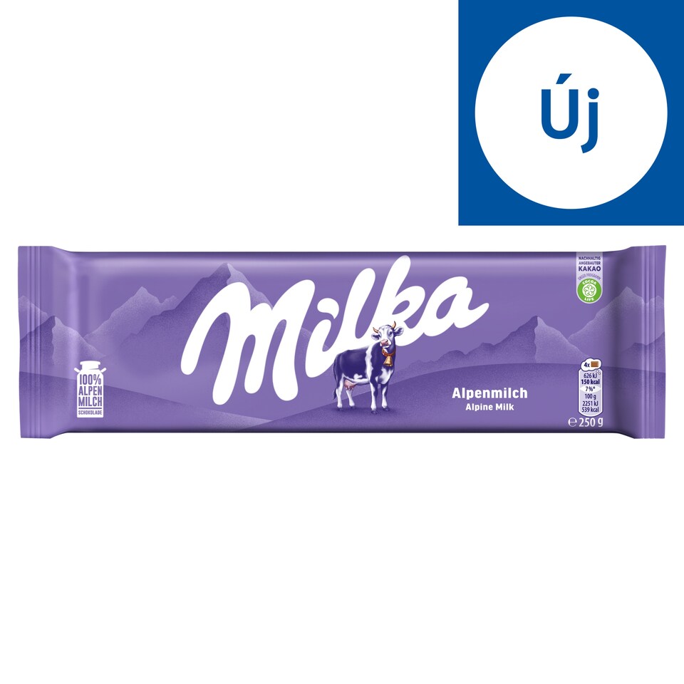 Milka alpesi tej felhasználásával készült tejcsokoládé 250 g