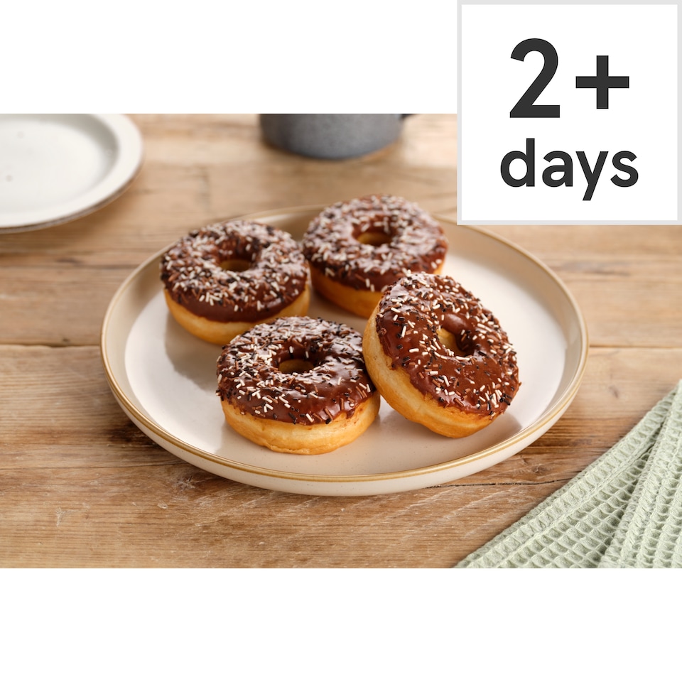 image 1 of Tesco Chocolate Iced Ring Doughnuts 4 Pack