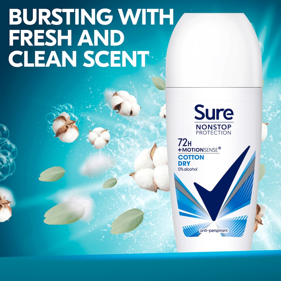 image 1 of Sure 72h Cotton Dry Roll-On Antiperspirant Deodorant 50ml