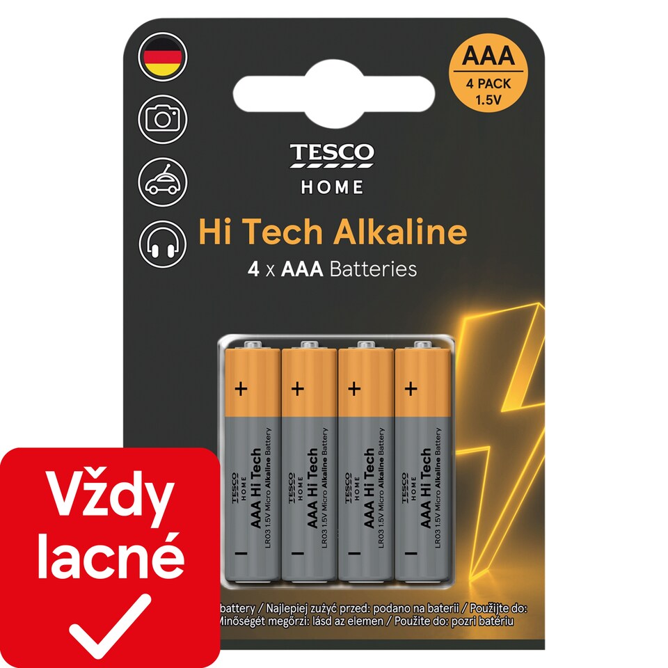 Tesco Home Hi Tech alkalické batérie AAA 4 ks