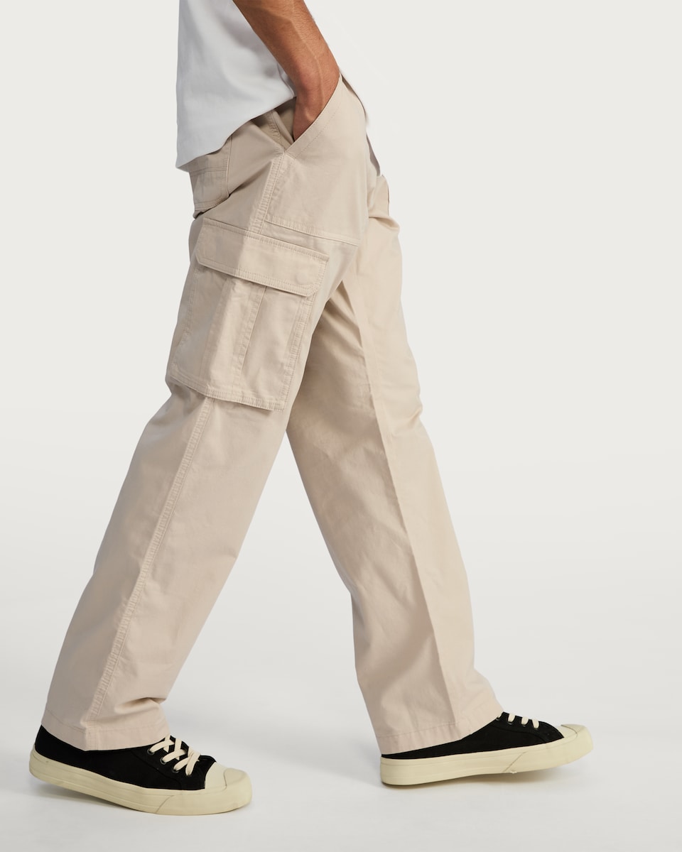 image 1 of F&F Pure Cotton Straight Leg Cargo Trousers in Stone