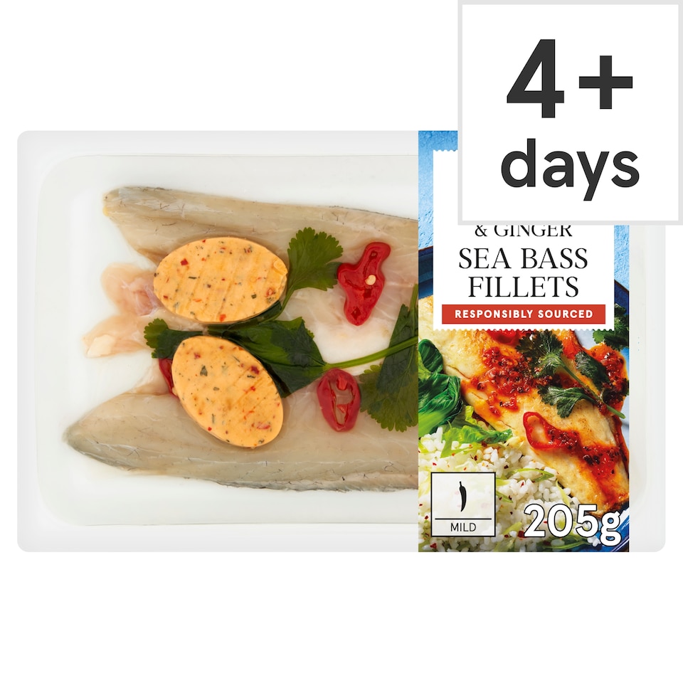 Tesco 2 Chilli, Lime & Ginger Sea Bass Fillets 205g
