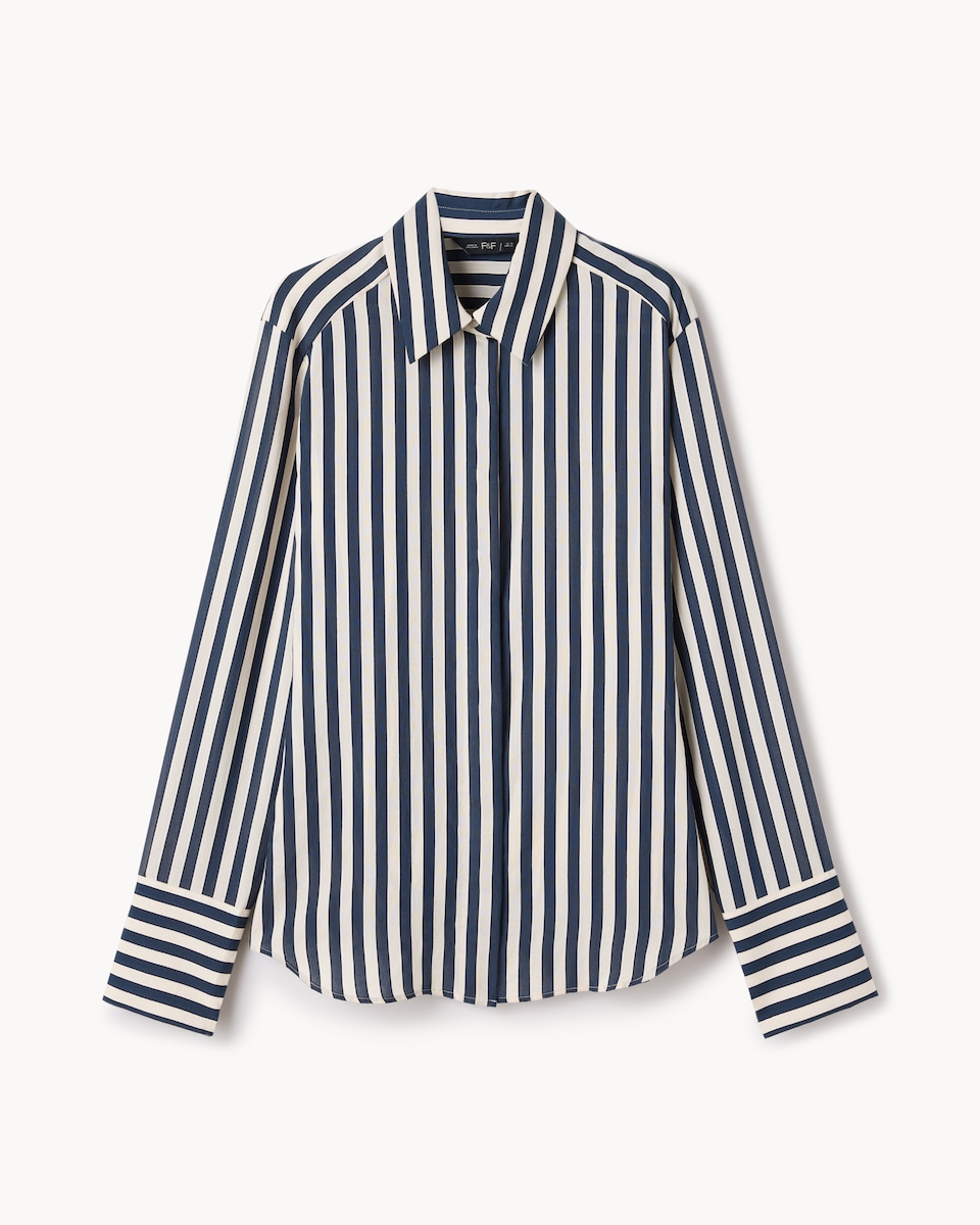 image 1 of F&F Striped Tie Waist Shirt in Multi Blue