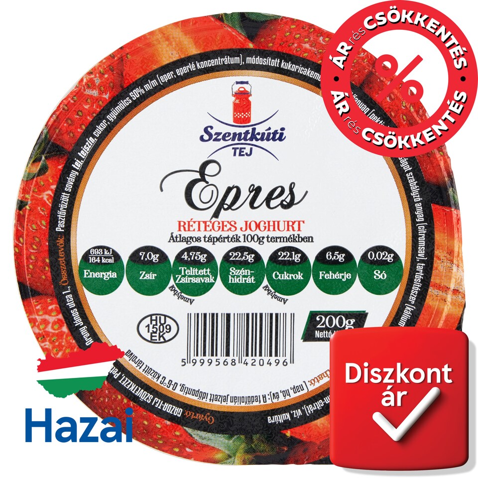 Szentkúti Tej epres réteges joghurt 200 g