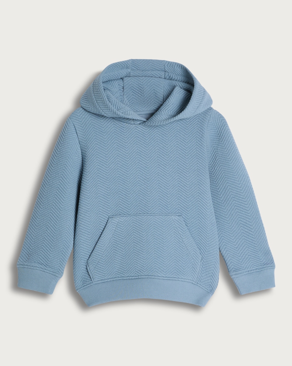 F&F Boys Cotton Blend Herringbone Pattern Kangaroo Pocket Hoodie in Blue