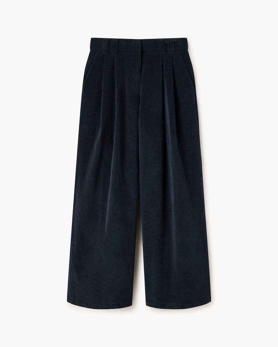 image 1 of F&F Pleated Corduroy Wide Leg Trousers in Navy