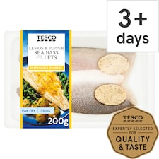 Tesco 2 Lemon & Pepper Sea Bass Fillets 200G