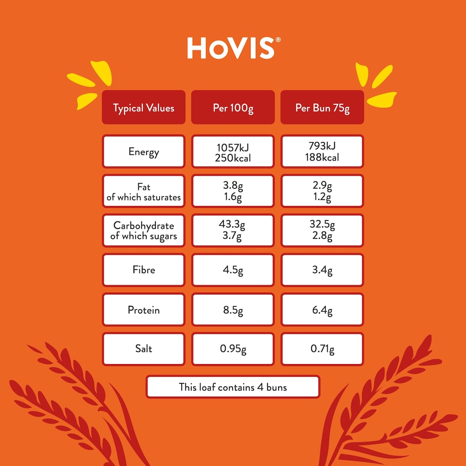 image 1 of Hovis Premium Burger Buns 4 Pack