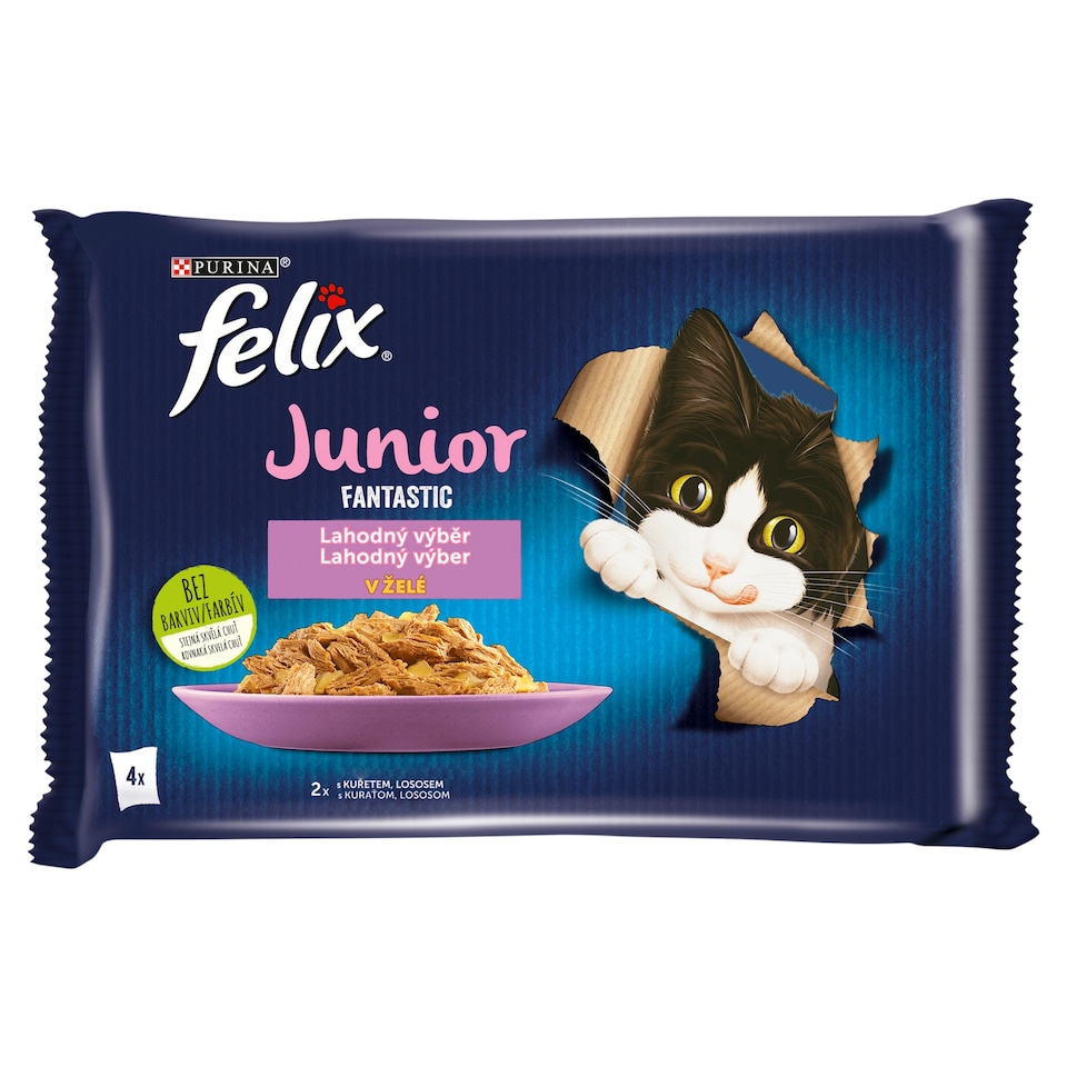 Obrázek 1 pro produkt Felix Fantastic Junior kapsičky pro koťata kuře, losos v želé 4 x 85g
