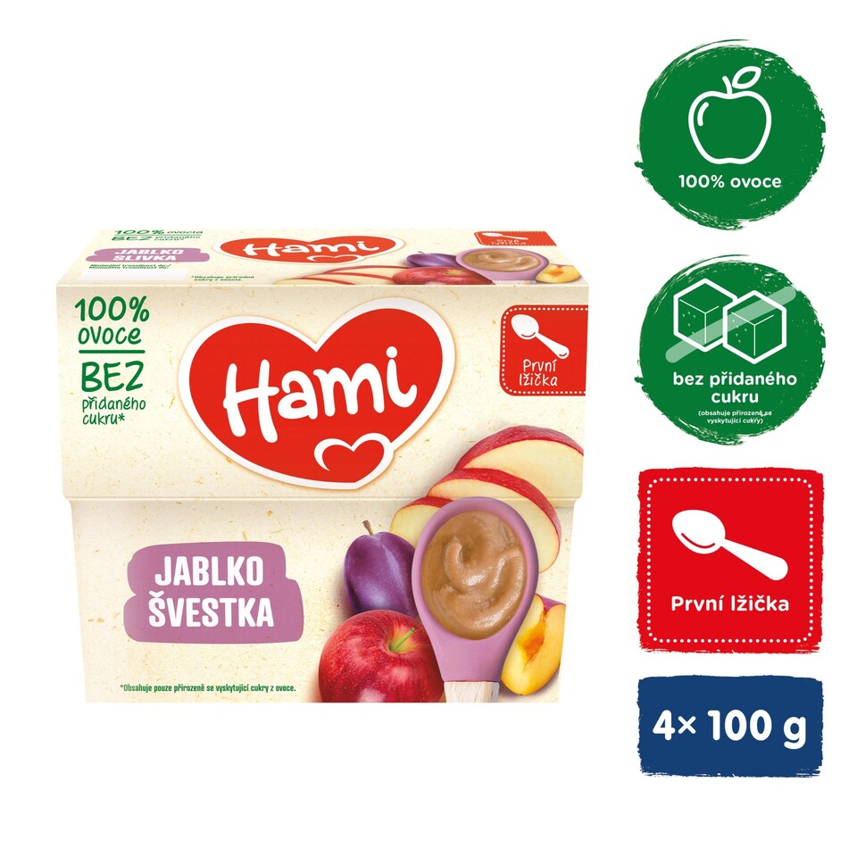 Obrázek 1 pro produkt HAMI ovocný příkrm Jablko a Švestka 4x100 g