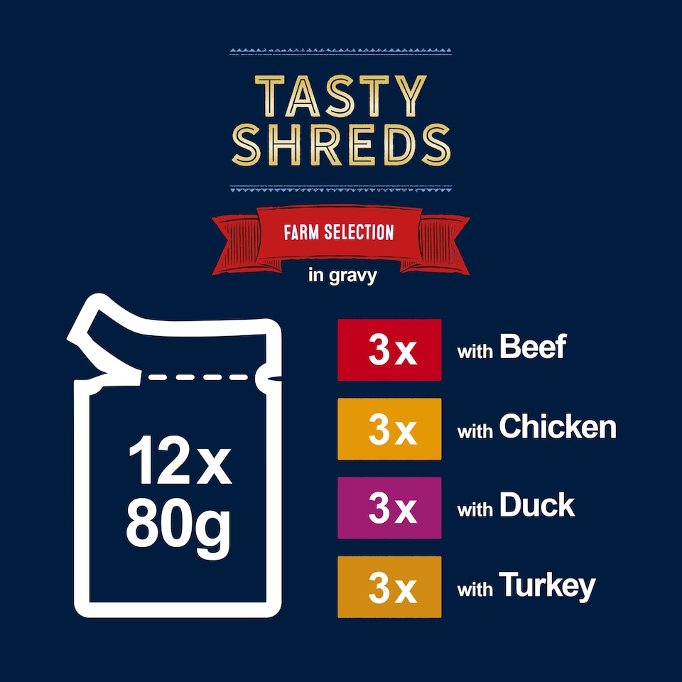 image 1 of FELIX Tasty Shreds Farm Selection in Gravy Wet Cat Food 12x80g