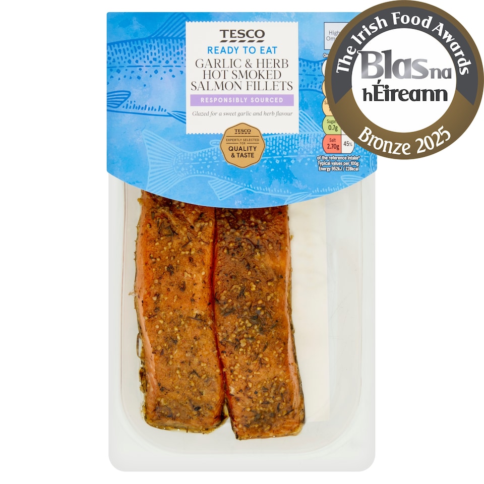 Tesco Garlic & Herb Hot Smoked Salmon Fillets 180g