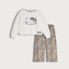 Hello Kitty 2-Piece Leopard Print Fleece Pyjamas Set in Beige