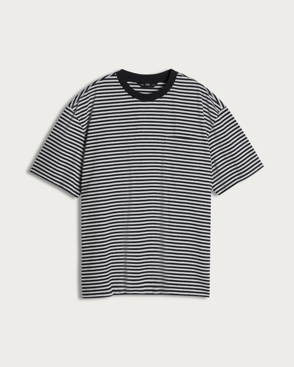 image 1 of F&F Pure Cotton Heavyweight Stripe Print T-Shirt in Grey Marl
