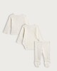 image 2 of F&F Baby 3-Piece Pure Cotton Ribbed Floral Print Cardigan, Bodysuit and Legging Set in Cream