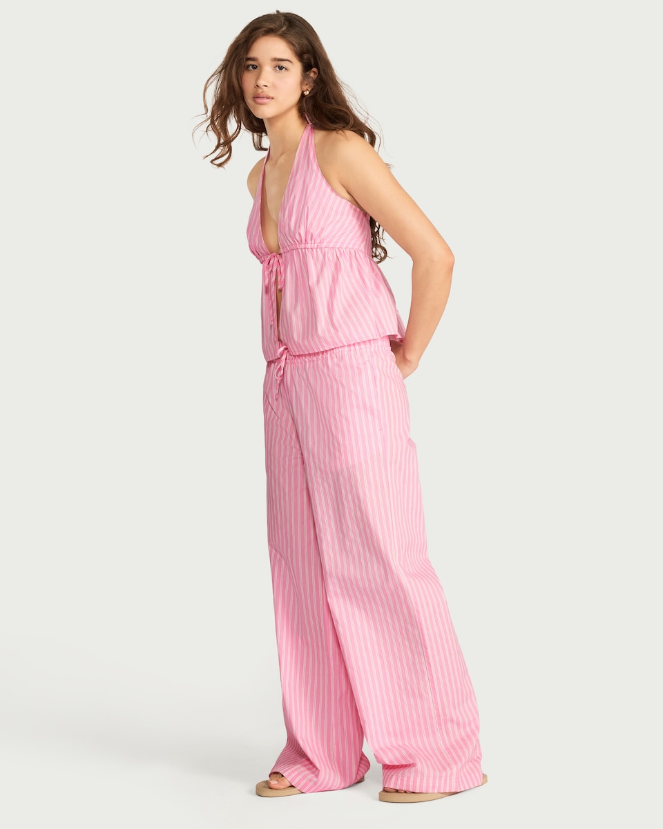 image 1 of OH ME OH MY Pure Cotton Poplin Striped Trousers in Pink