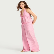 OH ME OH MY Pure Cotton Poplin Striped Trousers in Pink