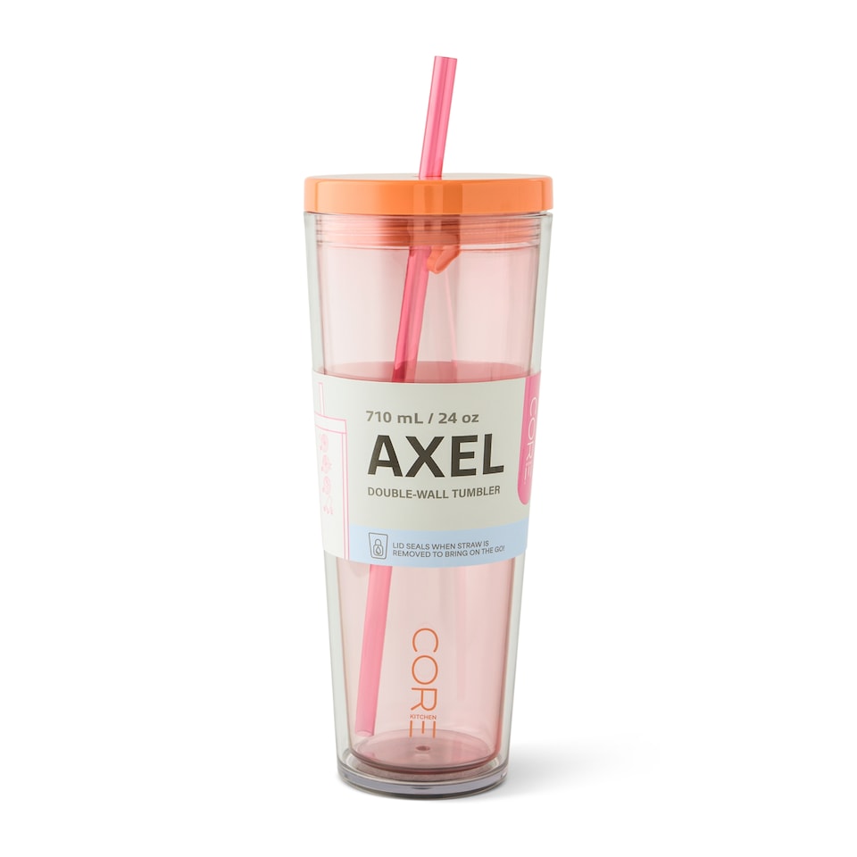 image 1 of Core Kitchen Pink Axel Plastic Straw Tumbler Water Bottle 710ml