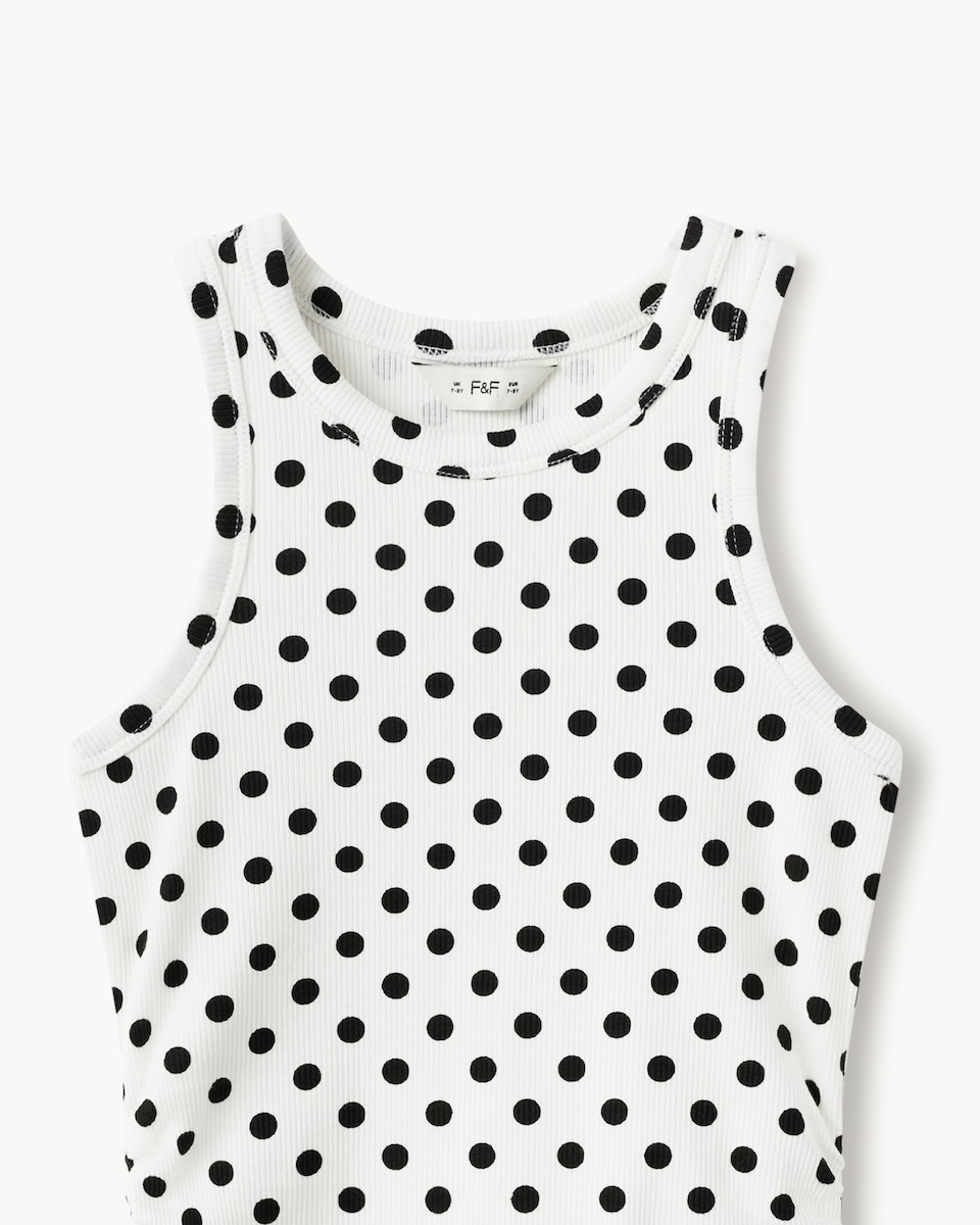 image 1 of F&F Girls Cotton Rich Polka Dot Vest in White
