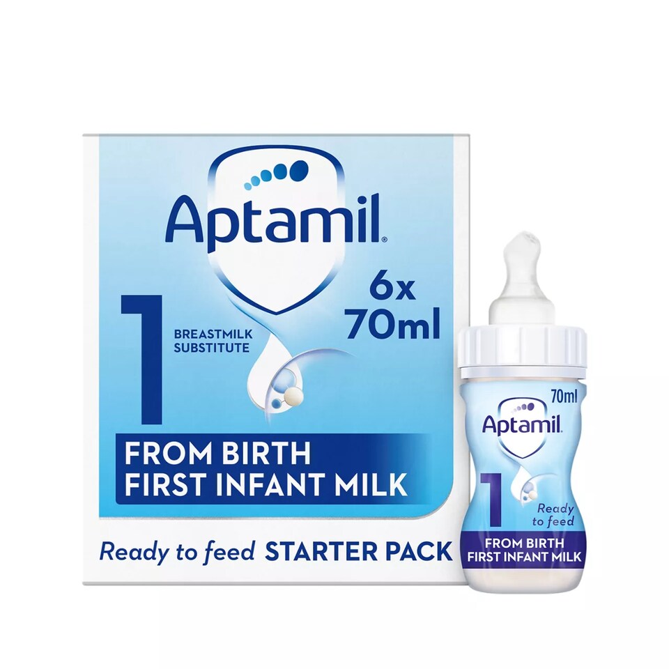 image 1 of Aptamil 1 First Infant Baby Milk Formula Liquid Starter Pack Ready to Feed from Birth 6x70ml