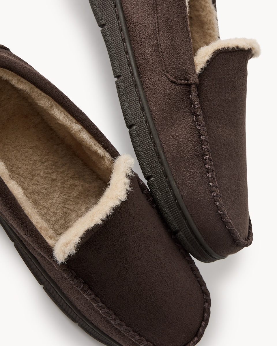 image 1 of F&F Faux Fur Lined Moccasin Slippers in Brown