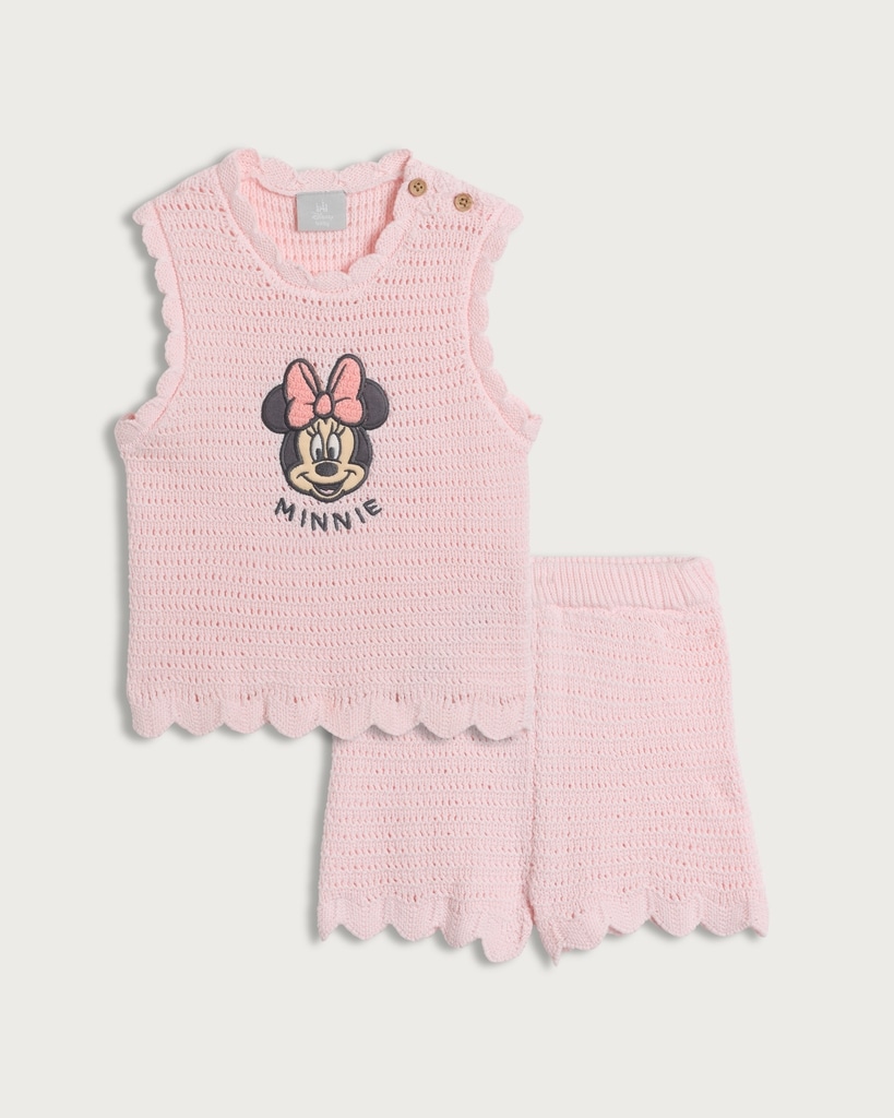 Disney Minnie Mouse 2-Piece Pure Cotton Knitted Vest and Shorts Set in Pink