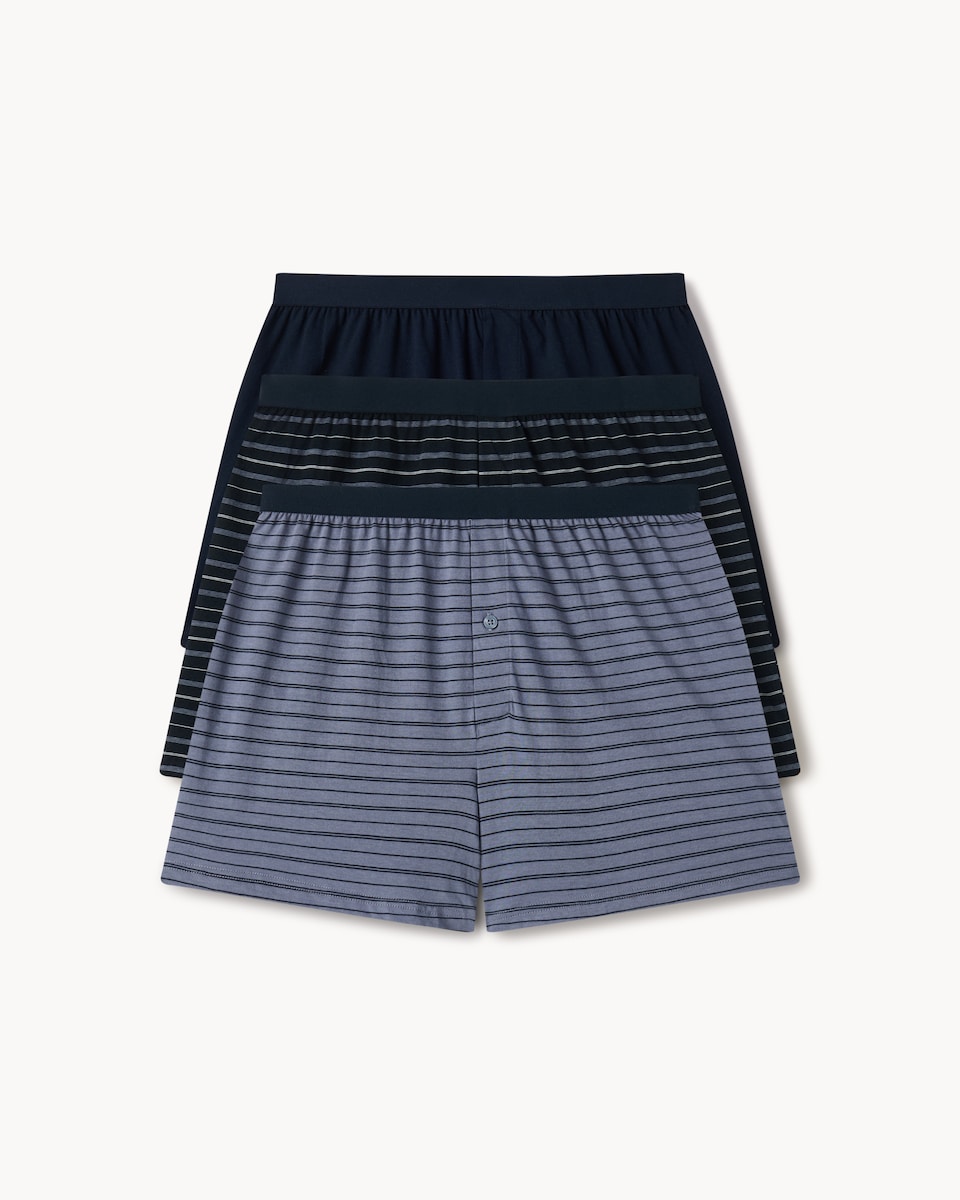 image 1 of F&F 3-Pack Pure Cotton Striped Jersey Boxers in Navy