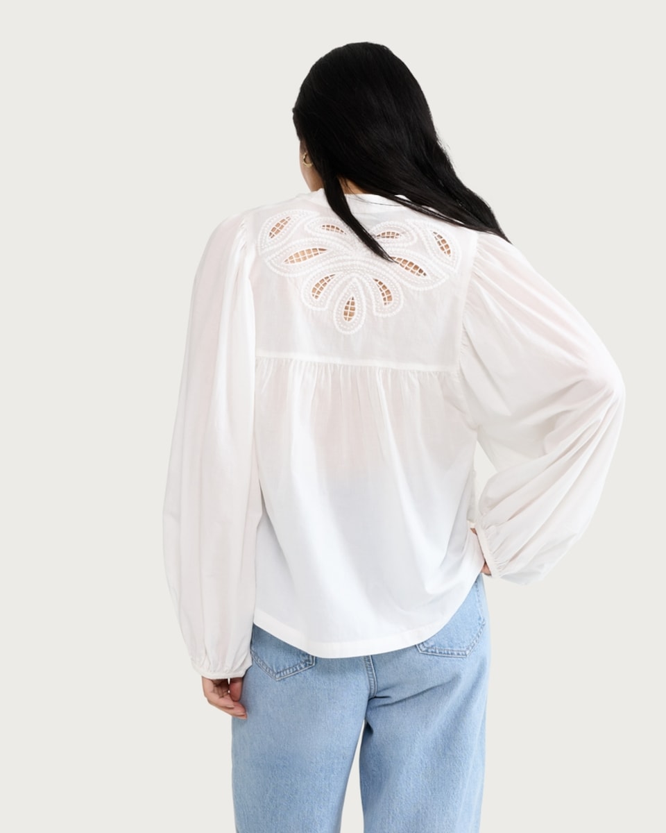 image 1 of The F&F Edit Pure Cotton Embroidered Blouse in Cream