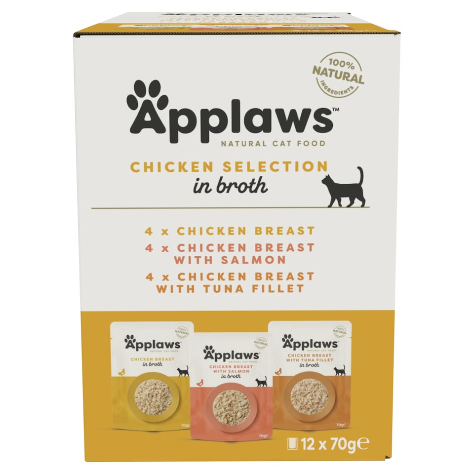 image 1 of Applaws Natural Wet Cat Food Chicken Selection in Broth Pouches 12 x 70g