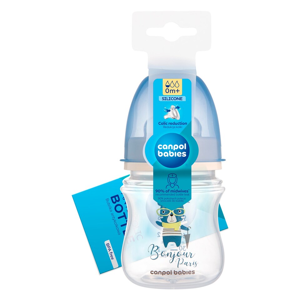 Canpol babies Wide-neck bottle BONJOUR PARIS 120ml blue