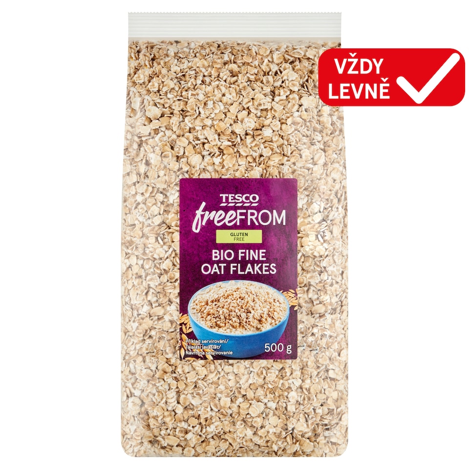 Tesco Free From Bio bezlepkové ovesné vločky drcené 500g