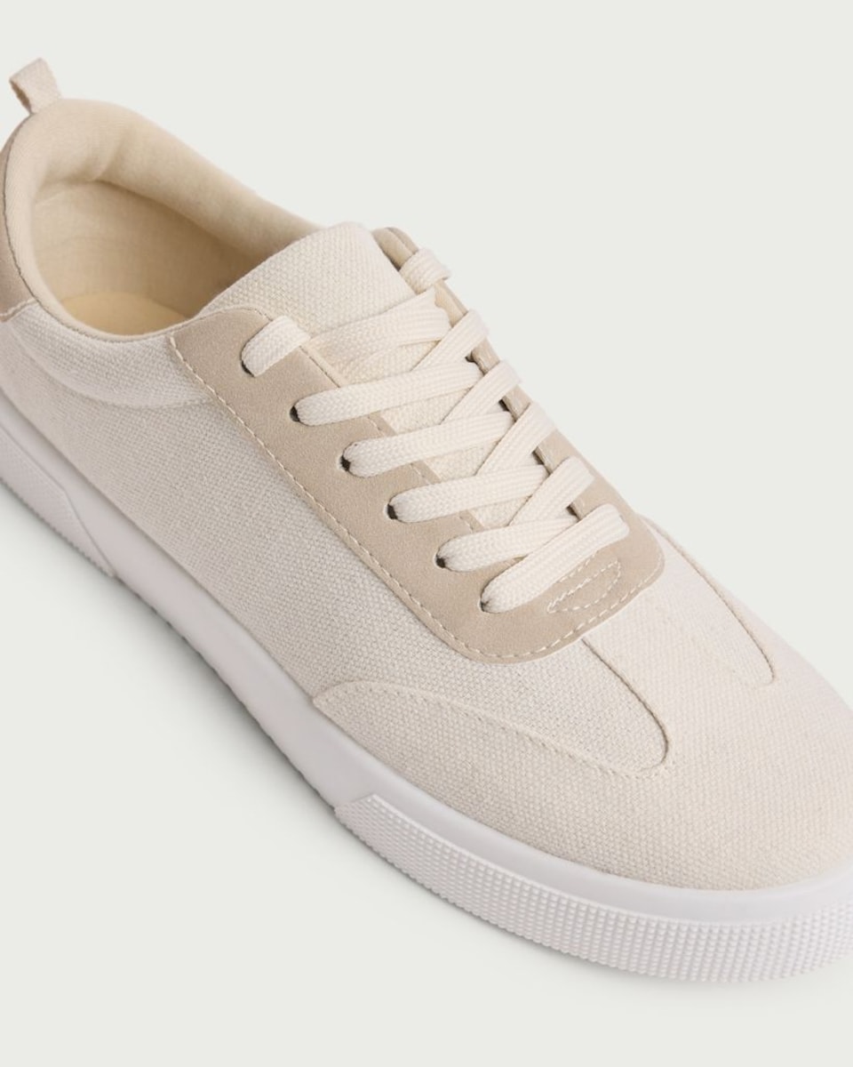 image 1 of F&F Canvas Lace Up Trainers in Neutral