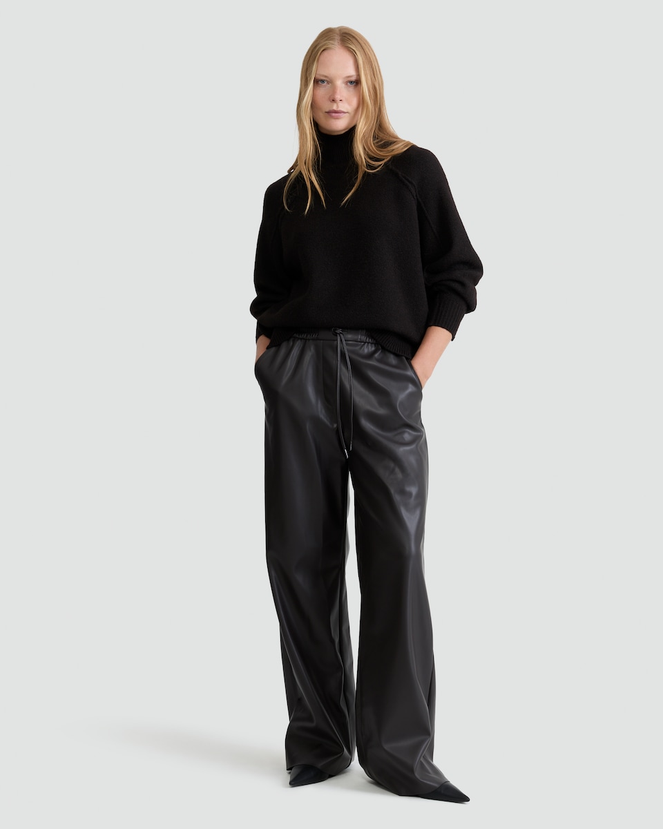 image 1 of The F&F Edit Faux Leather Wide Leg Drawstring Trousers in Chocolate