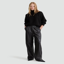The F&F Edit Faux Leather Wide Leg Drawstring Trousers in Chocolate