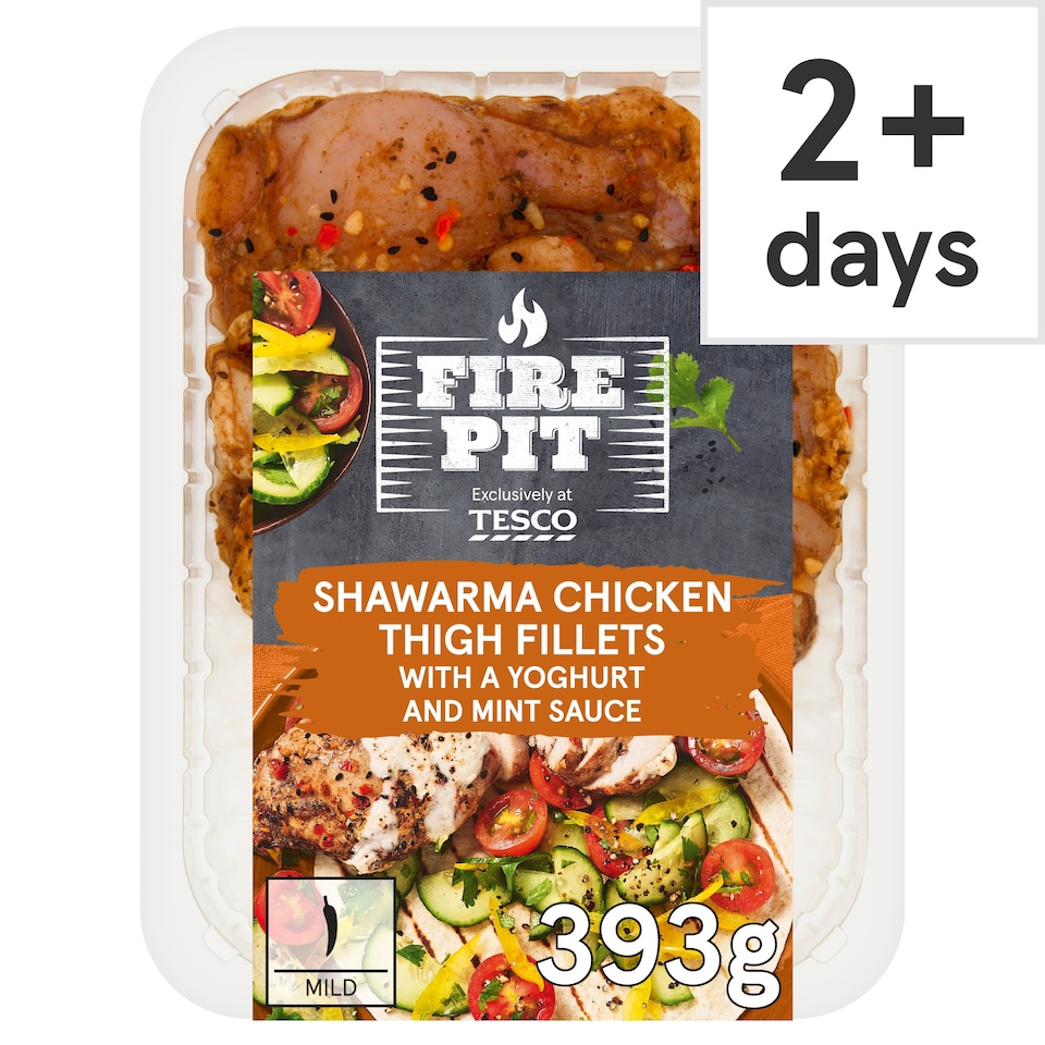 Tesco Firepit Shawarma Chicken Thigh Fillets with Yoghurt & Mint Sauce 393g