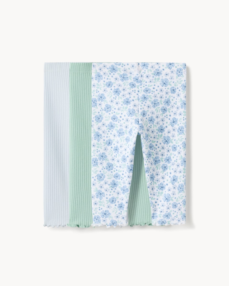 image 1 of F&F Baby 3-Pack Cotton Rich Ribbed Leggings in Blue