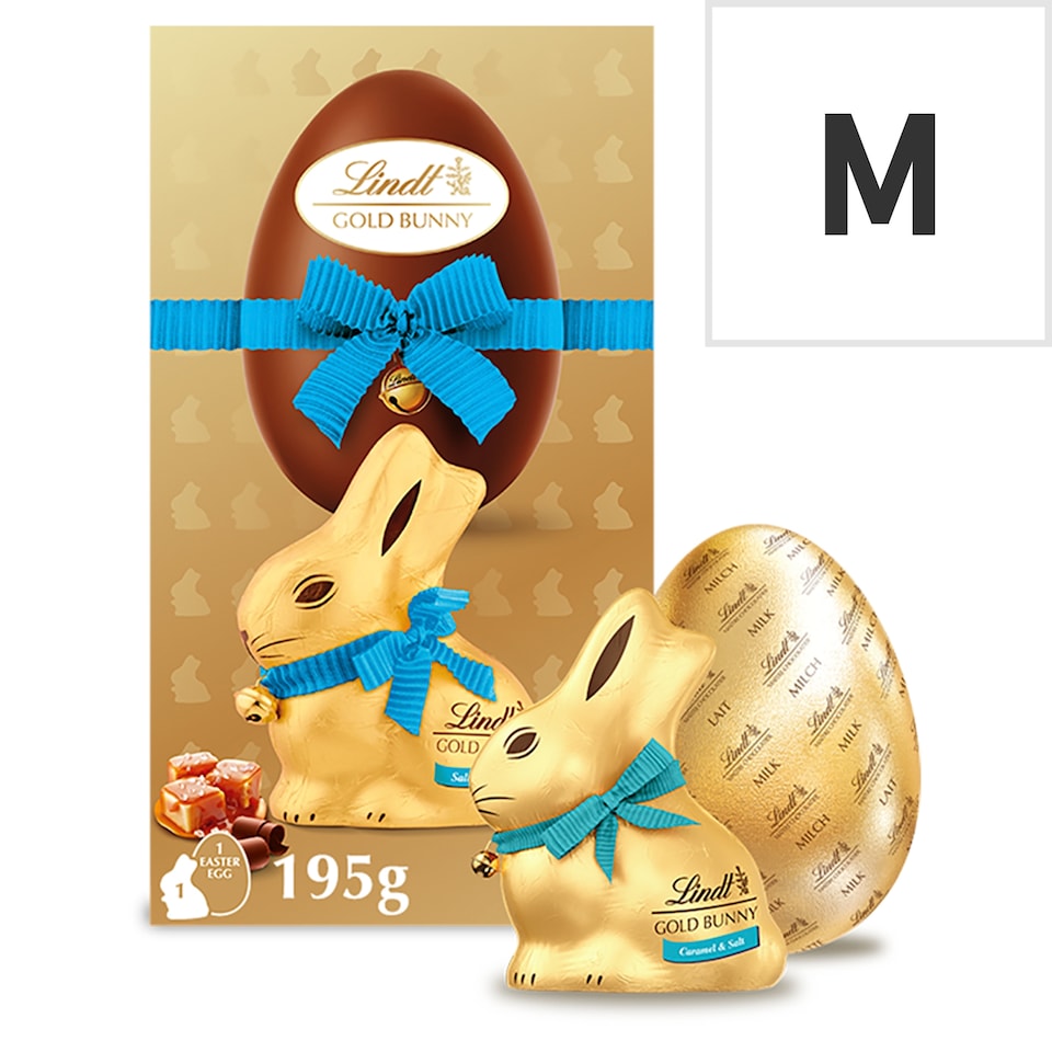 image 1 of Lindt Gold Bunny Chocolate Egg with  Salted Caramel 195g