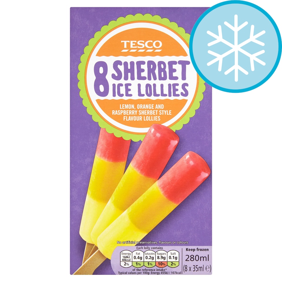 Tesco 8 Sherbet Ice Lollies 280Ml